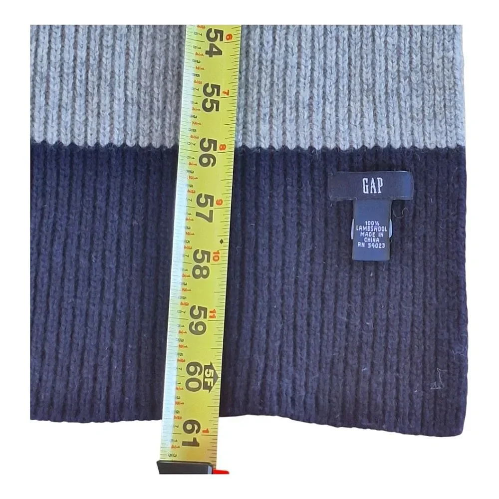 Gap 100% Lambswool Scarf Preppy Rugby Stripe Color Block Navy Blue and Gray NLA